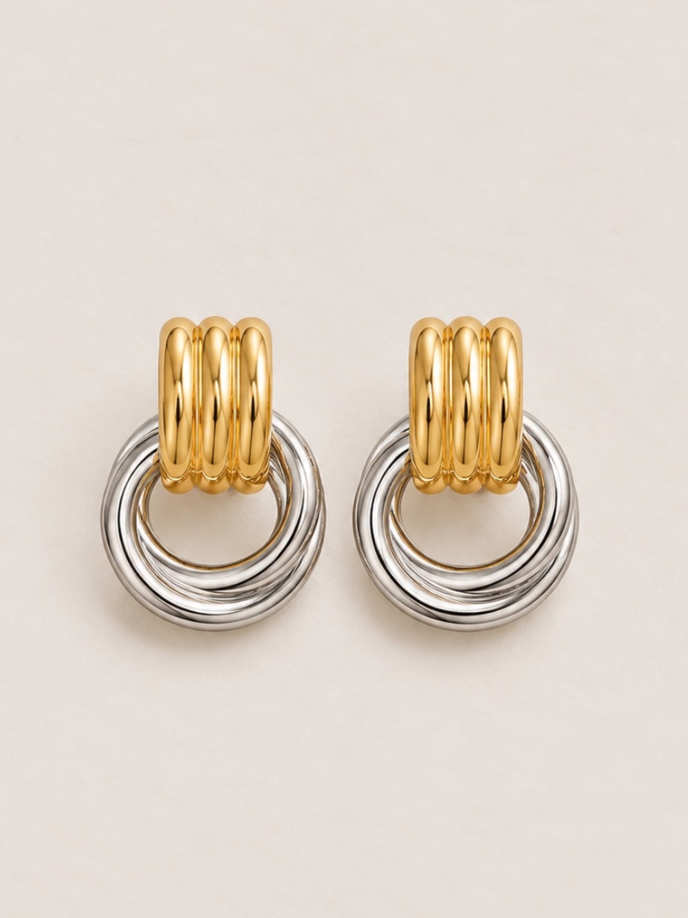 New! Silver Gold Mixed Metal Door Knocker Earrings NWOT
